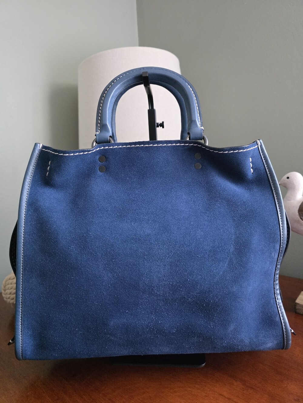 Coach 57163 Rogue 30 Western Rivets Blue Suede Leather Satchel Bag 1941 - Picture 4 of 16